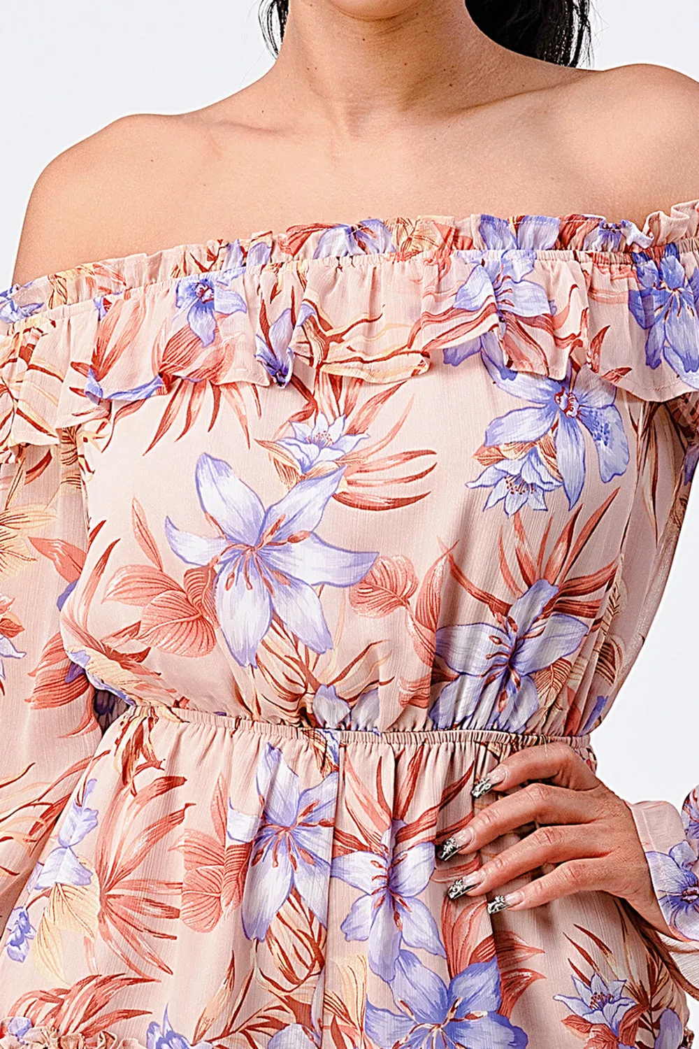FLORAL CHIFFON WAIST BAND RUFFLED ROMPER
