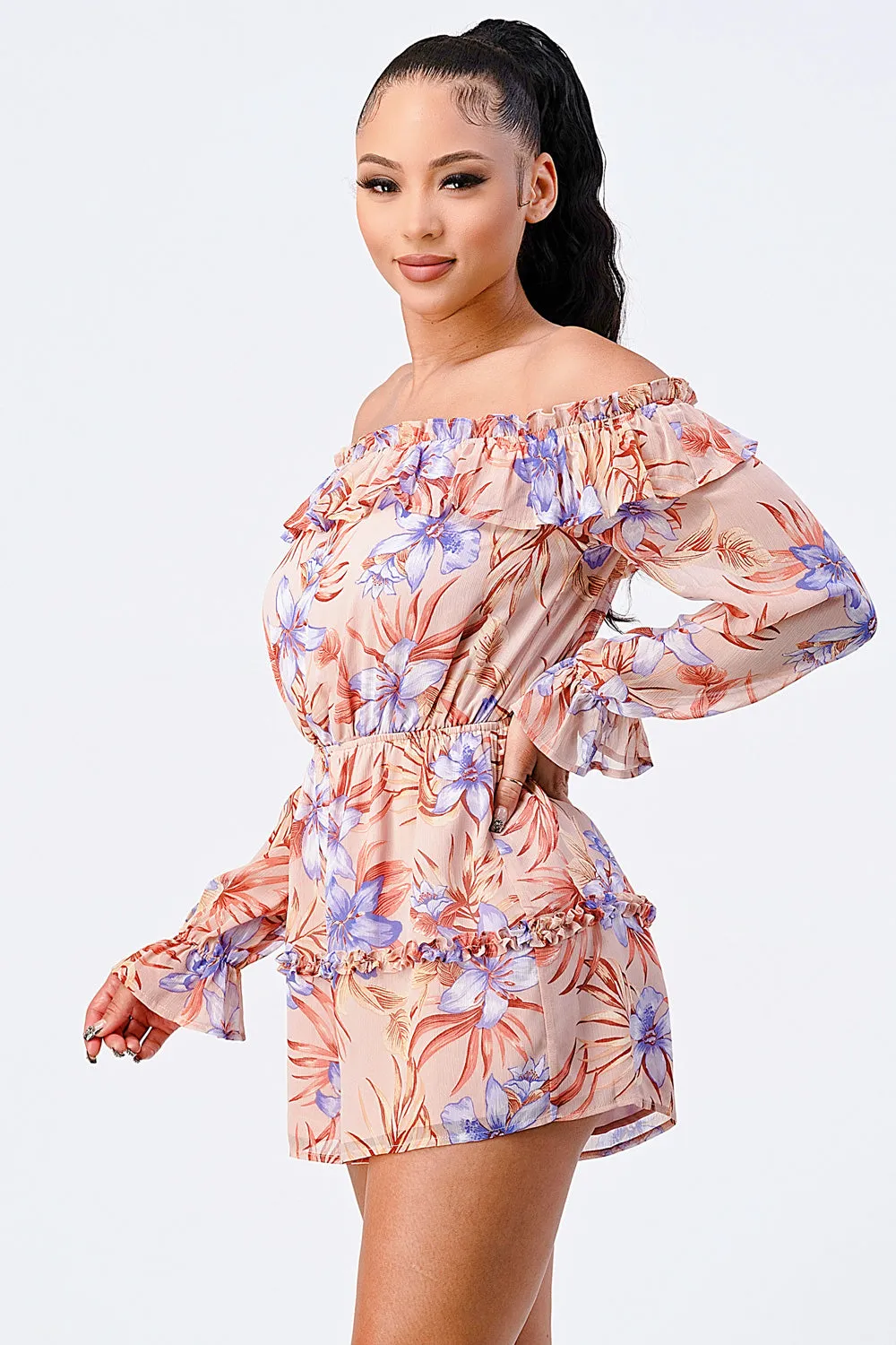 FLORAL CHIFFON WAIST BAND RUFFLED ROMPER
