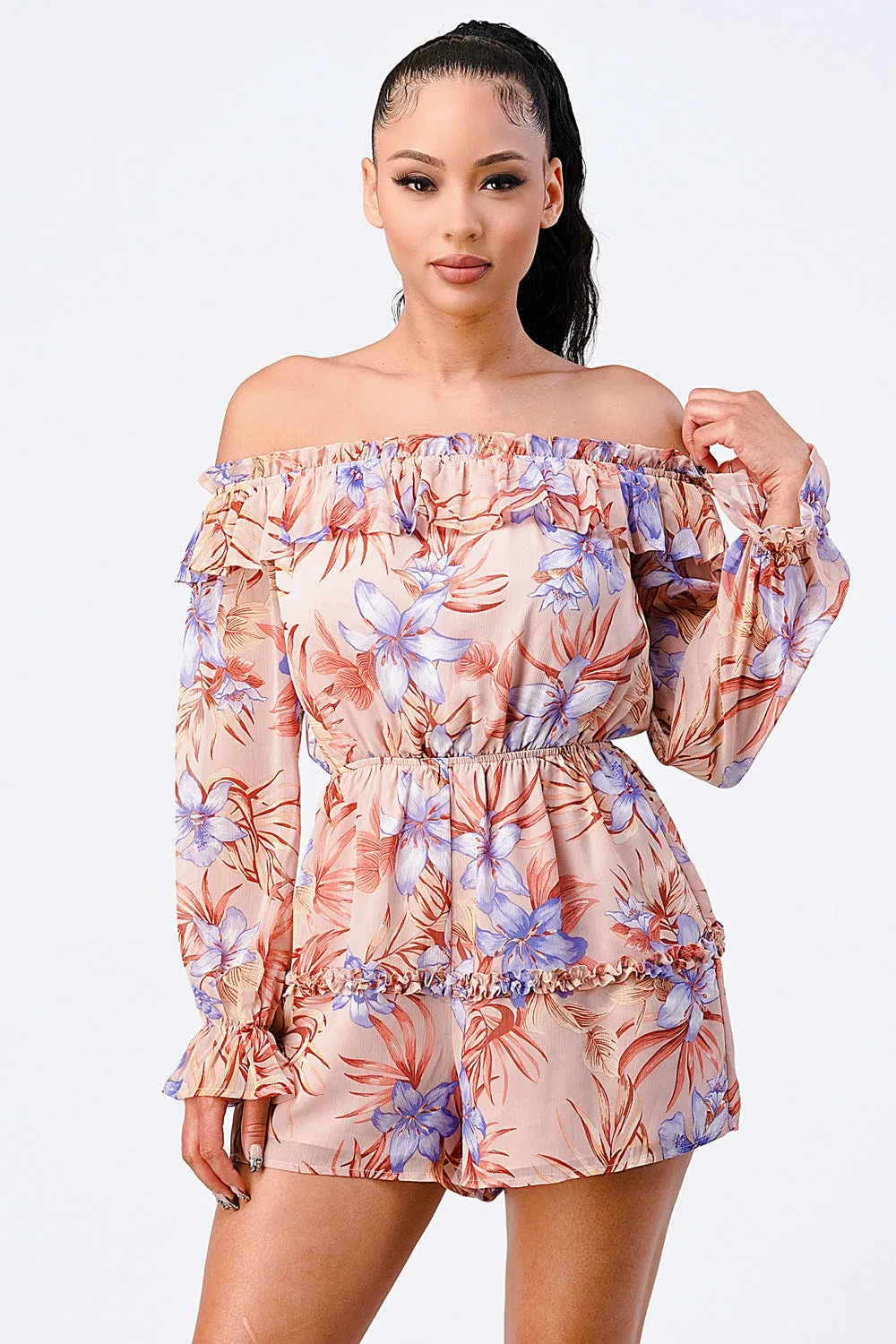 FLORAL CHIFFON WAIST BAND RUFFLED ROMPER