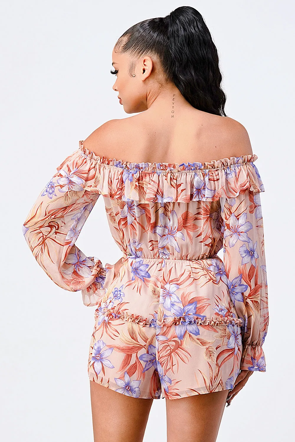 FLORAL CHIFFON WAIST BAND RUFFLED ROMPER