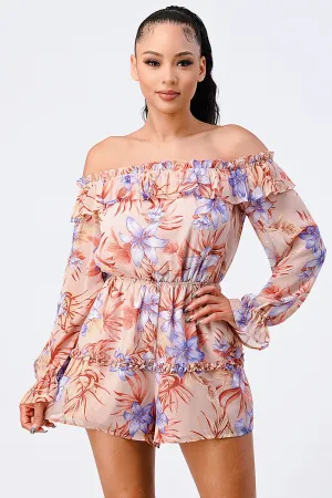 FLORAL CHIFFON WAIST BAND RUFFLED ROMPER