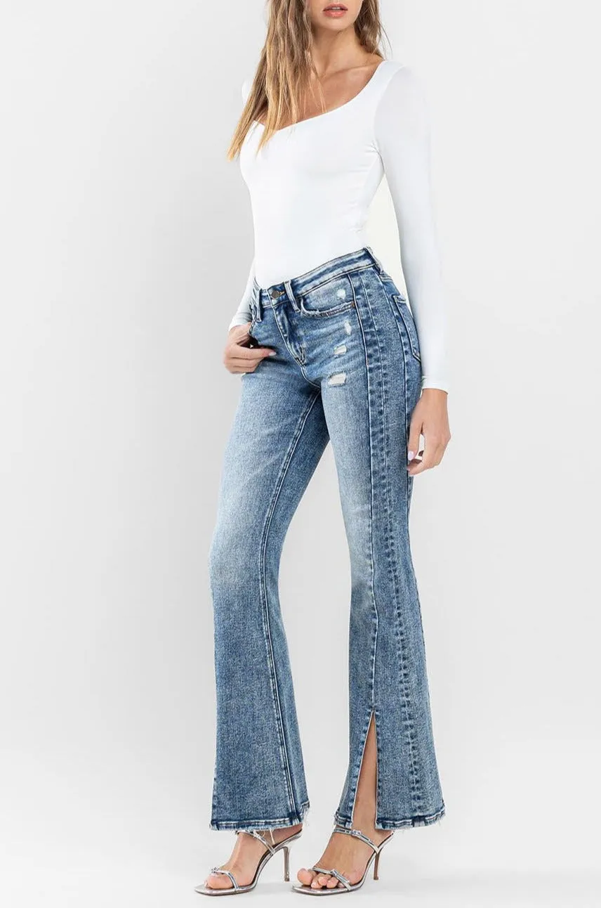 Flying Monkey - High Rise Split Hem Distressed Flare Jeans - F5171