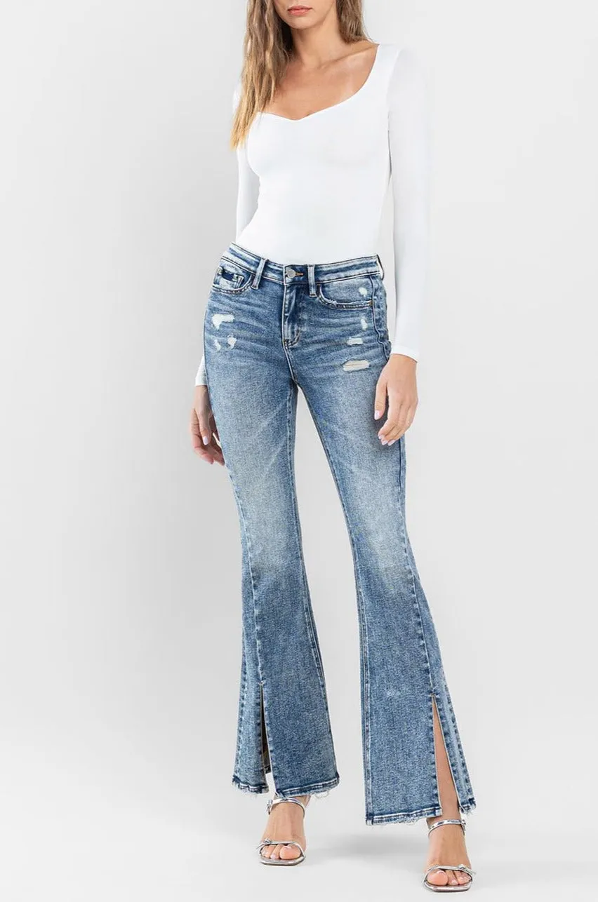 Flying Monkey - High Rise Split Hem Distressed Flare Jeans - F5171