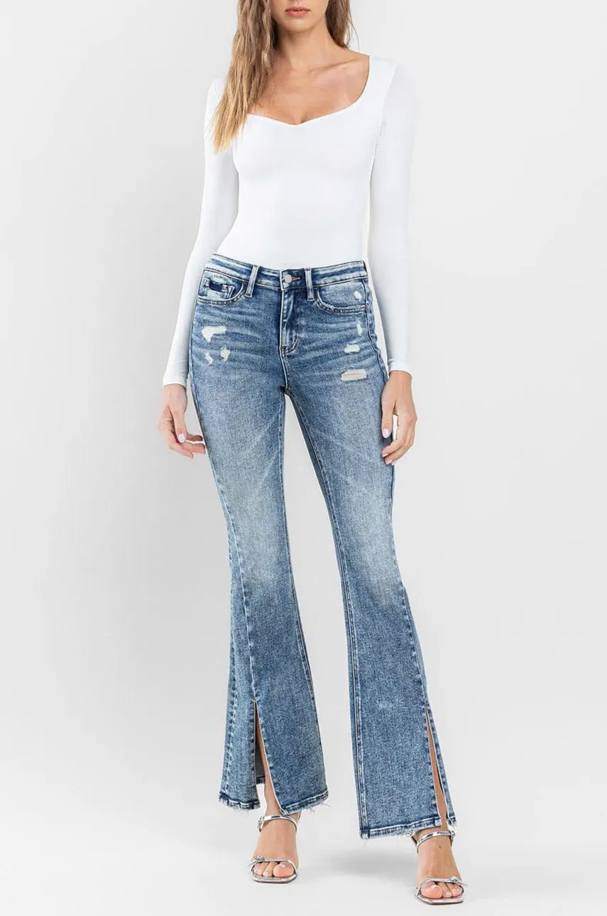Flying Monkey - High Rise Split Hem Distressed Flare Jeans - F5171