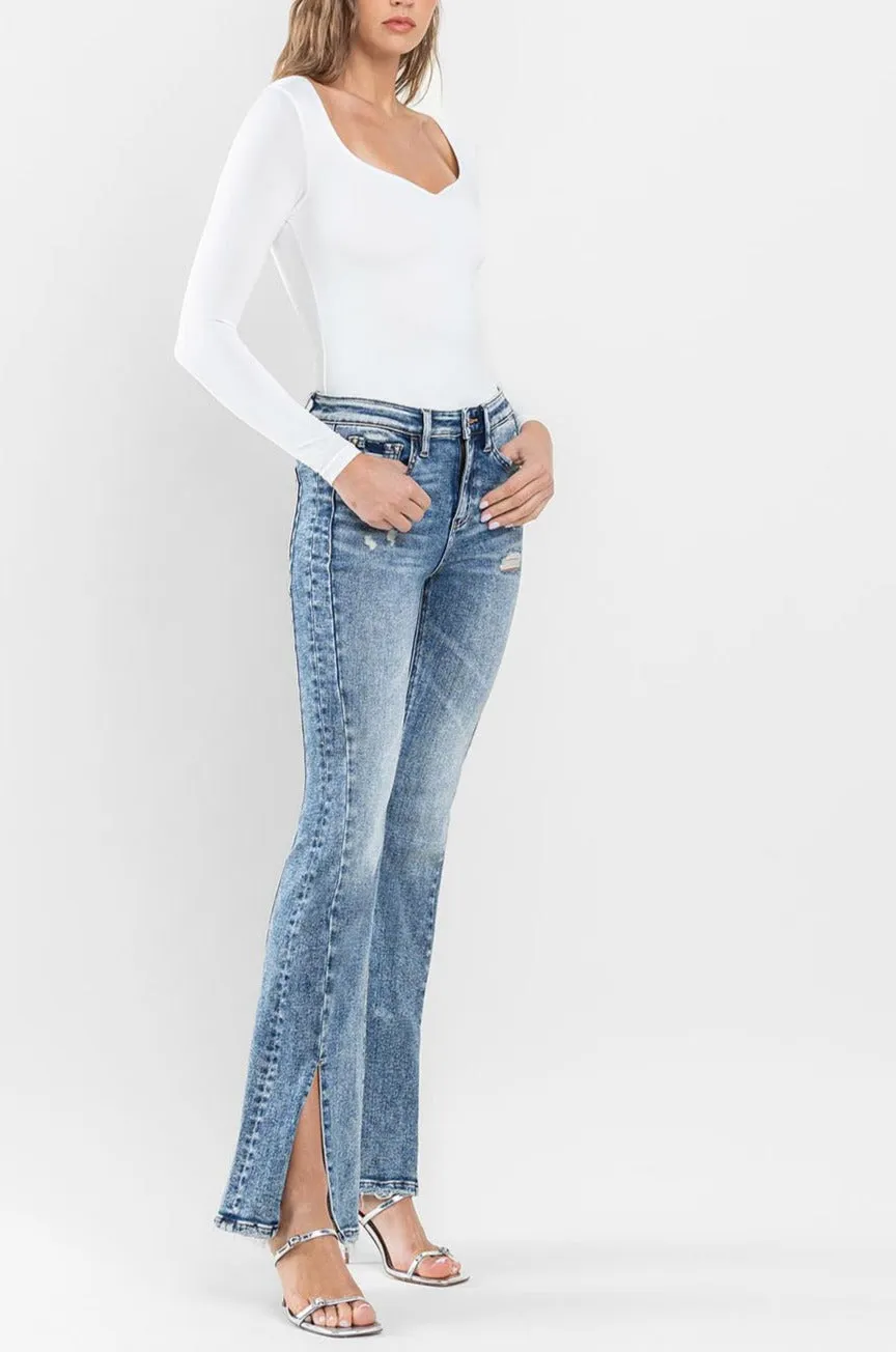 Flying Monkey - High Rise Split Hem Distressed Flare Jeans - F5171