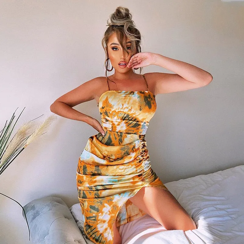 Freesia Floral Spaghetti Strap Midi Pleated Dress