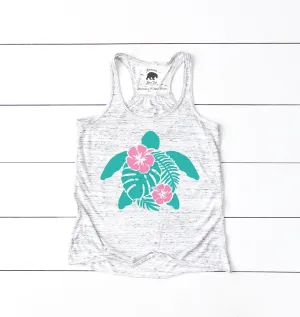 Hibiscus Sea Turtle flowy racerback tank top