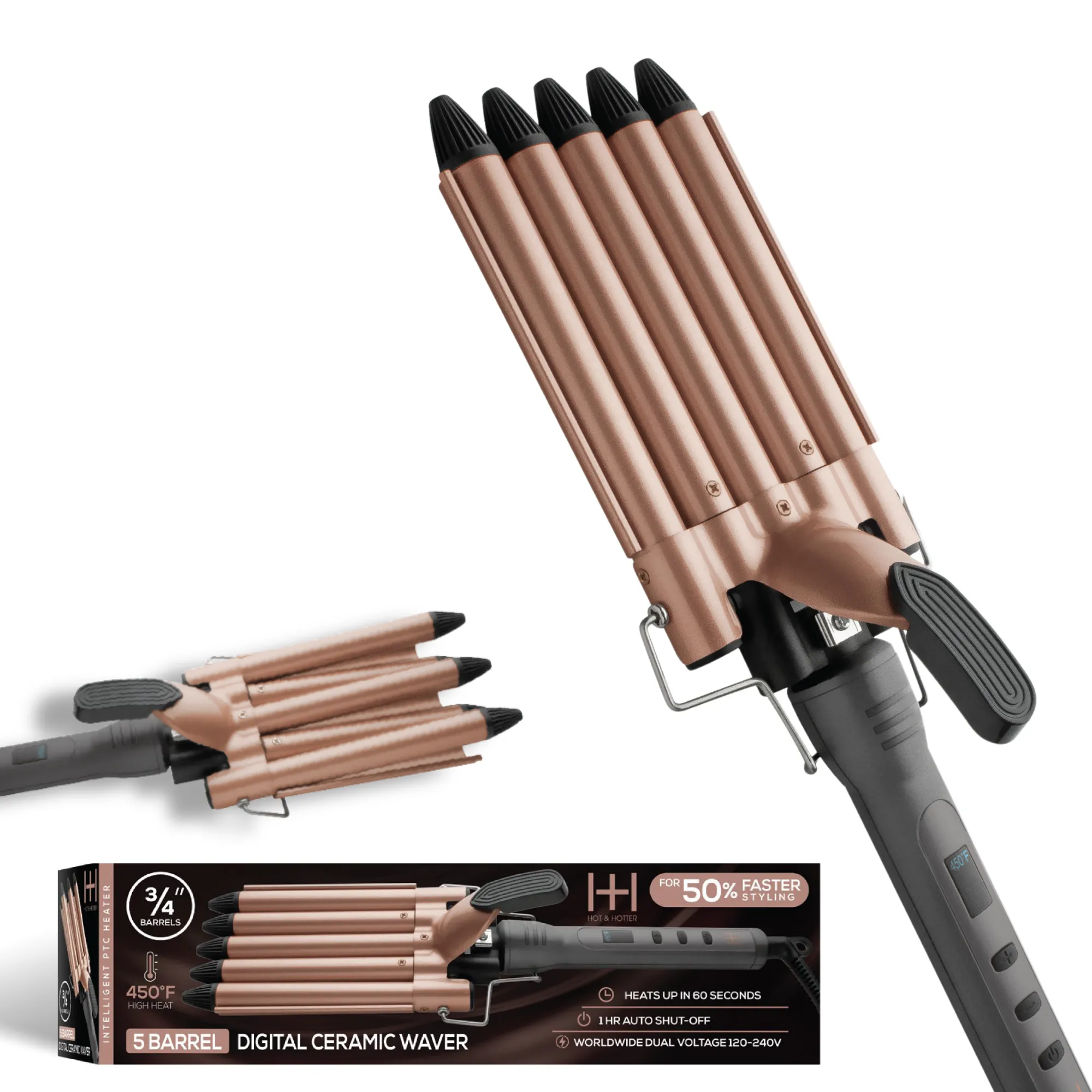 Hot & Hotter 5 Barrel Digital Ceramic Curling Iron 3/4 Inch