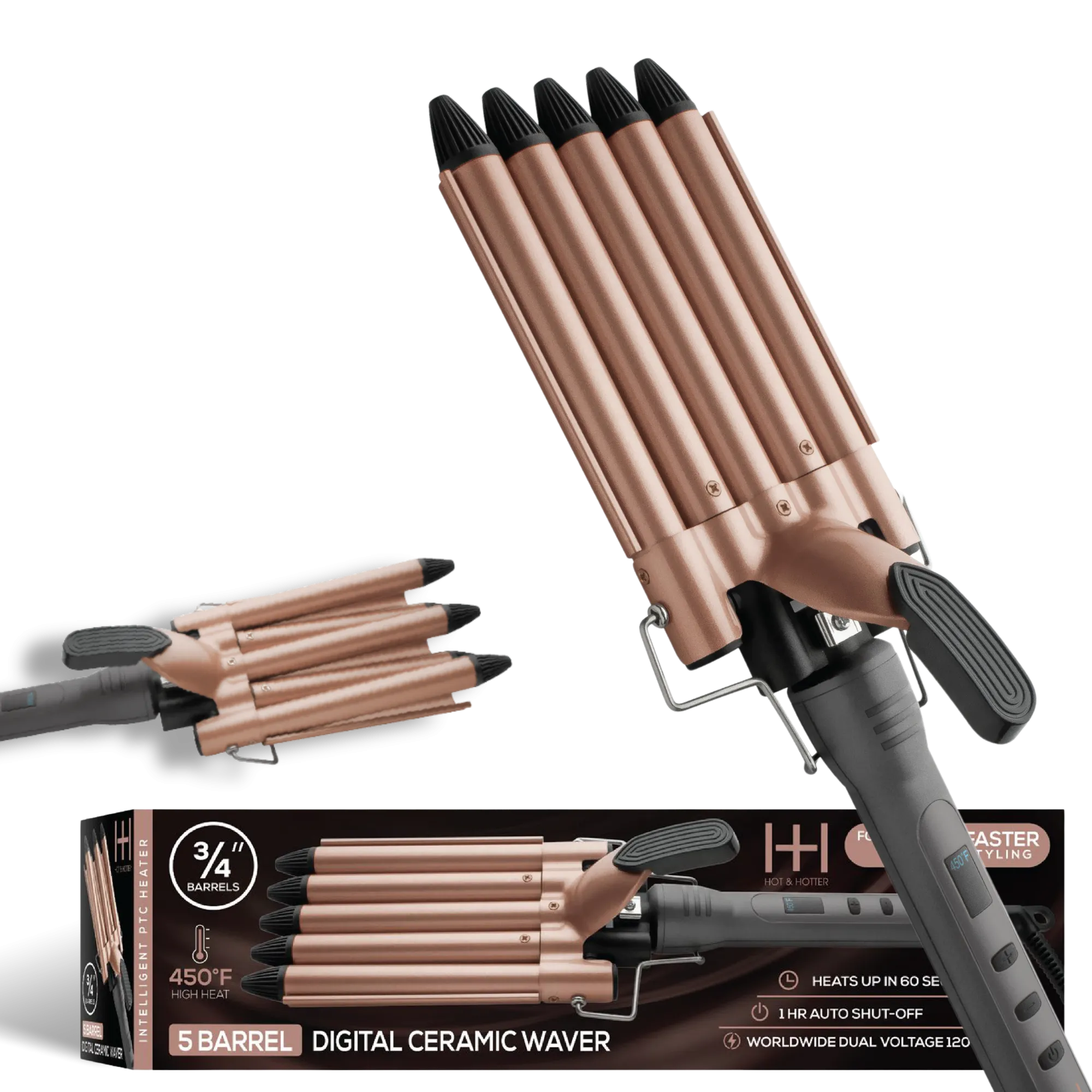 Hot & Hotter Ultimate Styling Bundle: Turbo Hair Dryer, Digital Flat Iron & 5-Barrel Curling Iron