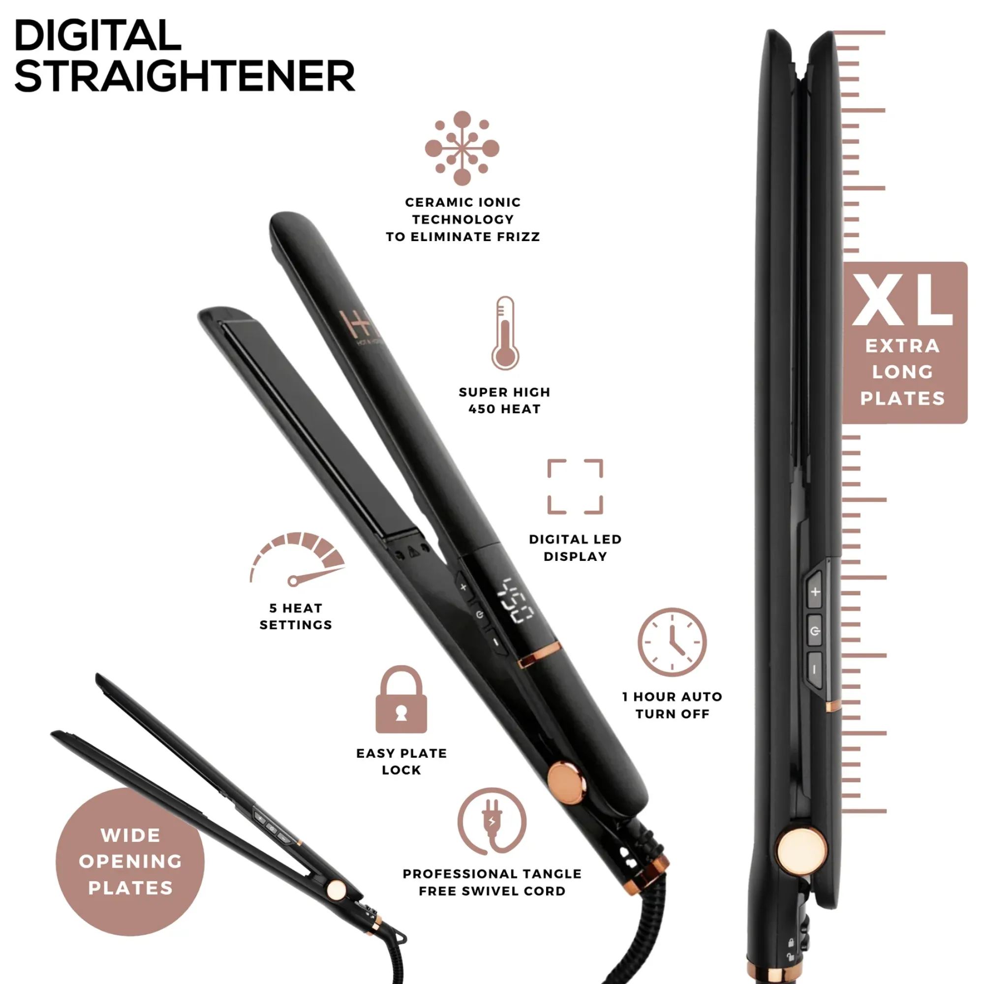 Hot & Hotter Ultimate Styling Bundle: Turbo Hair Dryer, Digital Flat Iron & 5-Barrel Curling Iron