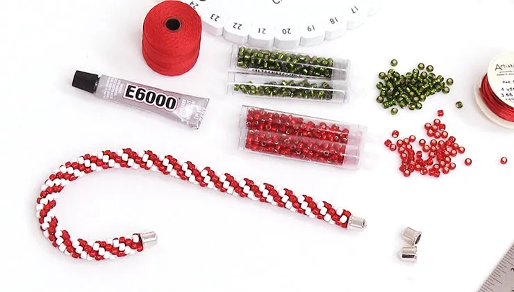 How to Make a Beaded Kumihimo Candy Cane Christmas Ornament