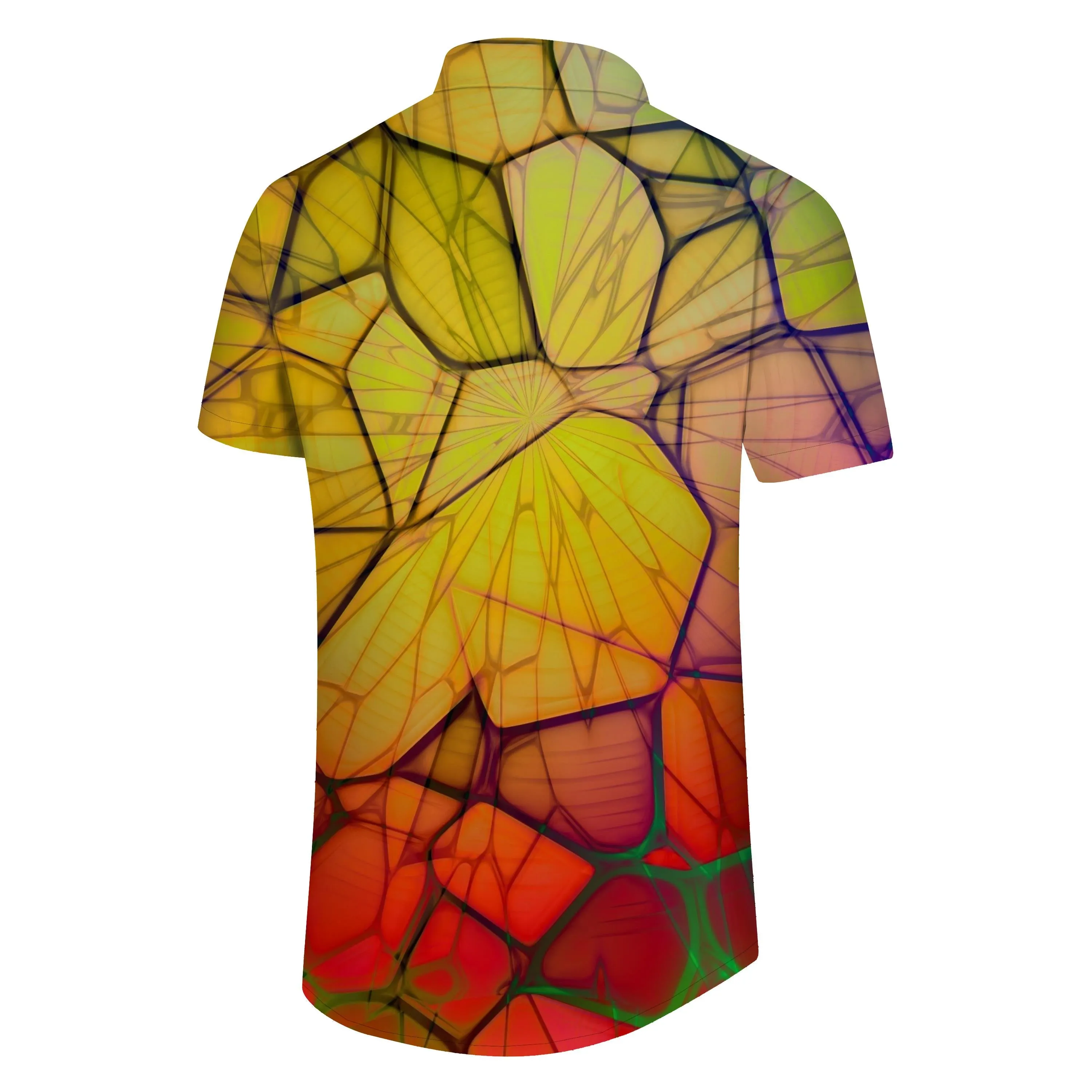 Indoor Yellow Short Sleeve Shirt Printed Casual Hawaiian Button Shirt Short Sleeve Beachwear Abstract Geometric Pattern Clothing