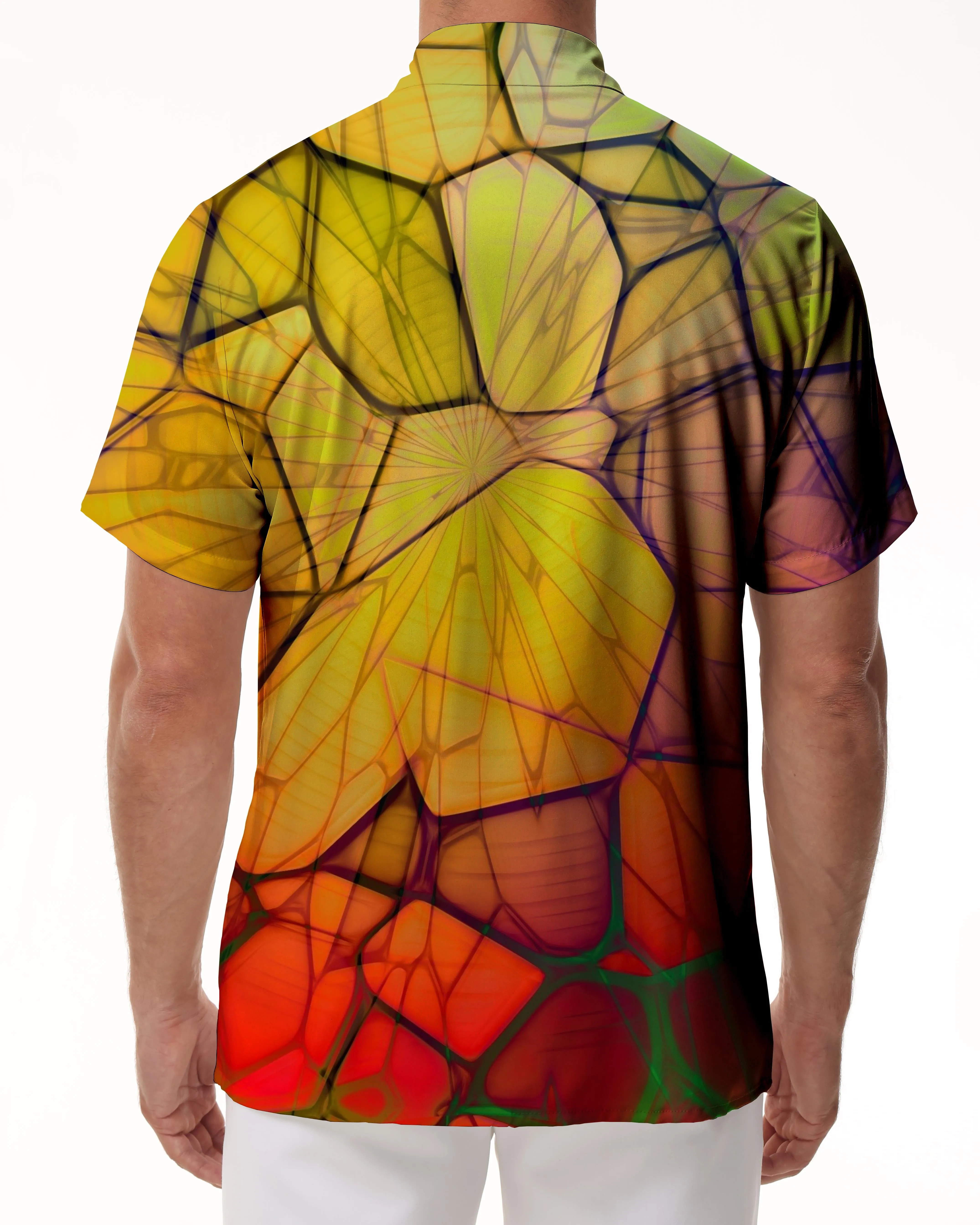 Indoor Yellow Short Sleeve Shirt Printed Casual Hawaiian Button Shirt Short Sleeve Beachwear Abstract Geometric Pattern Clothing