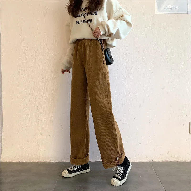 Joskaa Christmas Gift JMPRS Brown Corduroy Thick Wide Leg Pants Women Korean Fashion Beige Trousers Female Oversize High Waist Winter 2024 Loose Pants