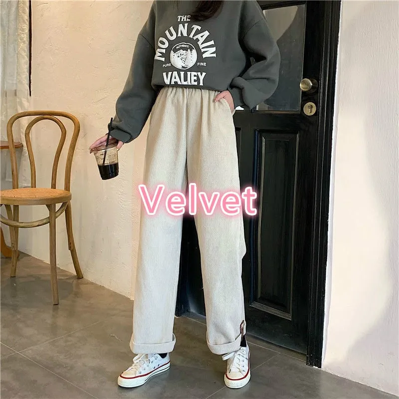 Joskaa Christmas Gift JMPRS Brown Corduroy Thick Wide Leg Pants Women Korean Fashion Beige Trousers Female Oversize High Waist Winter 2024 Loose Pants
