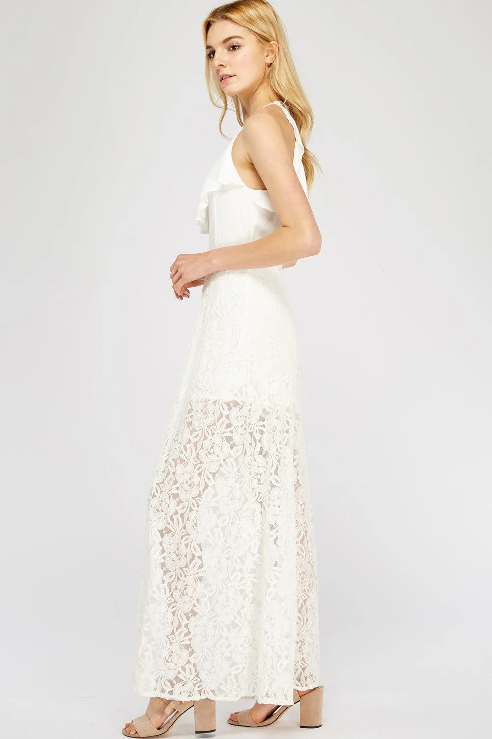 Lace & Ruffle Maxi Romper