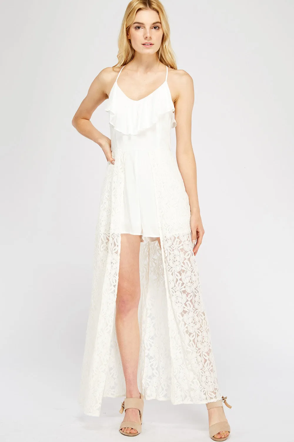 Lace & Ruffle Maxi Romper