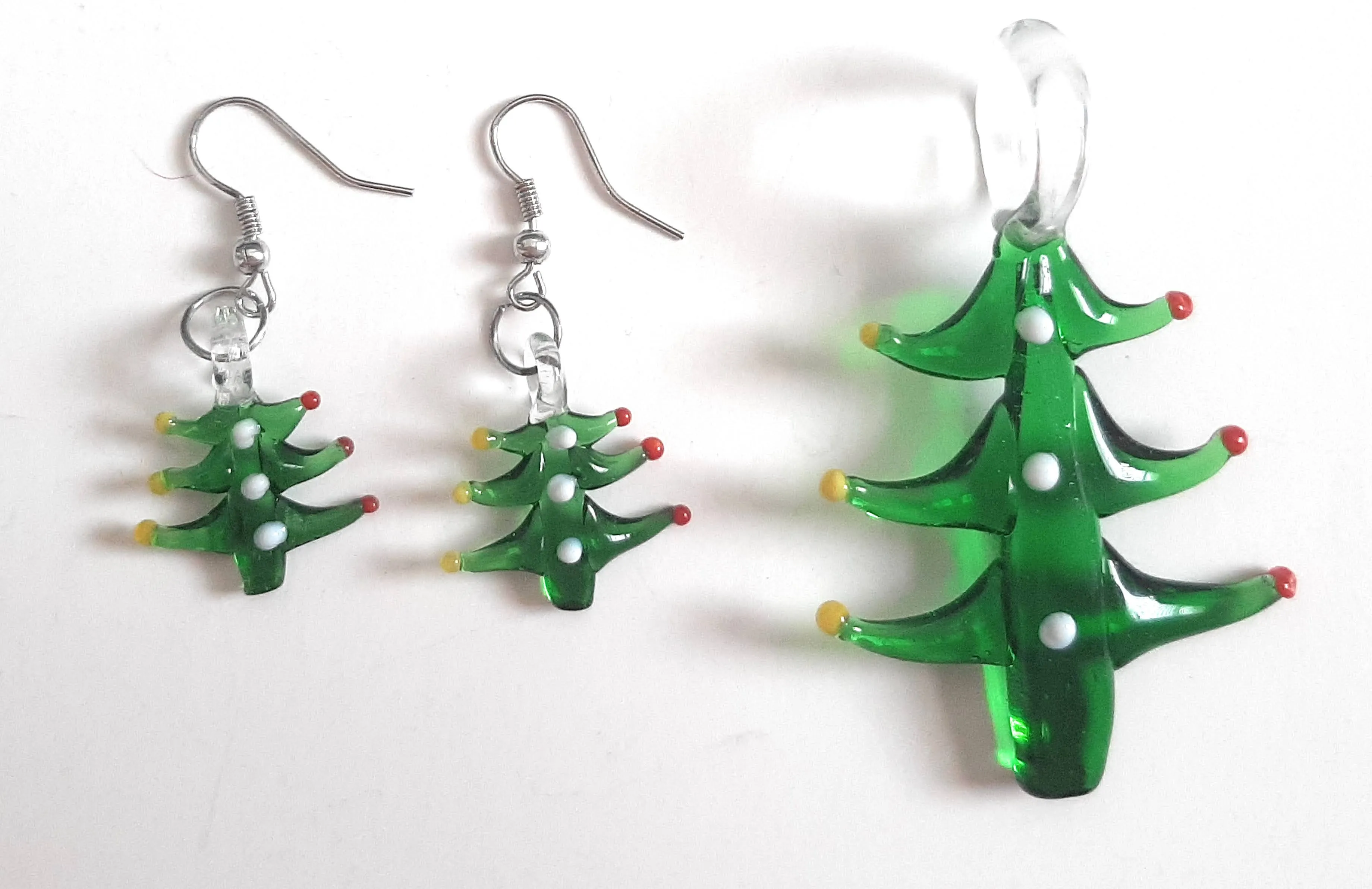 Lampwork Glass Christmas Tree Pendant & Earrings Set CH02S