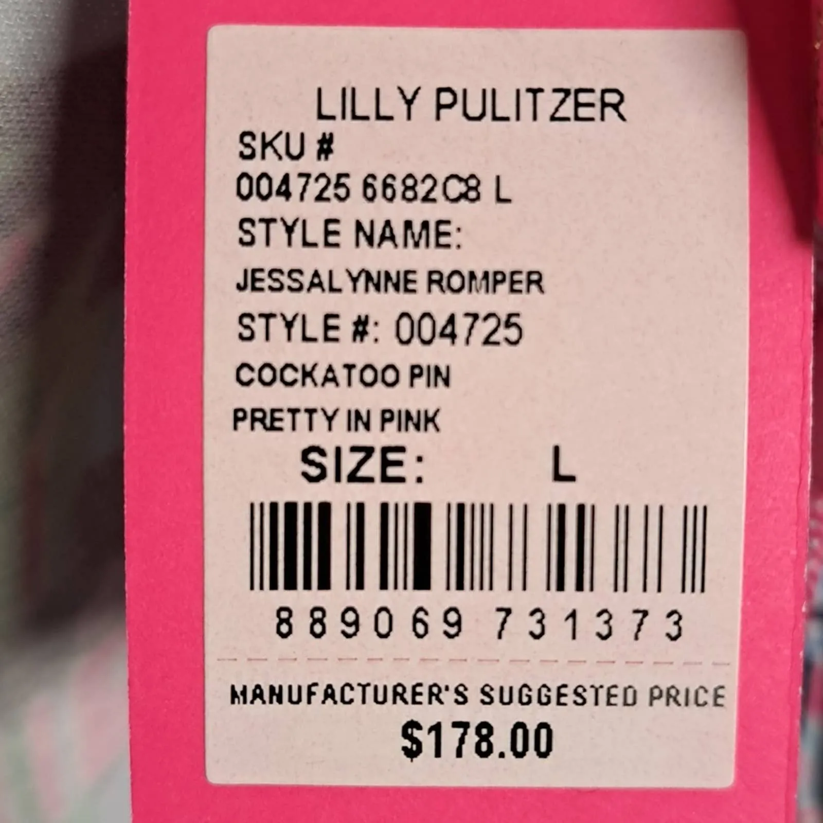 Lilly Pulitzer Jessalynne Romper Cockatoo Pink Pretty in Pink LG