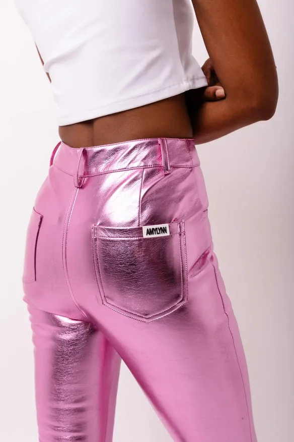 Lupe Metallic Faux Leather Slim Fit Pants