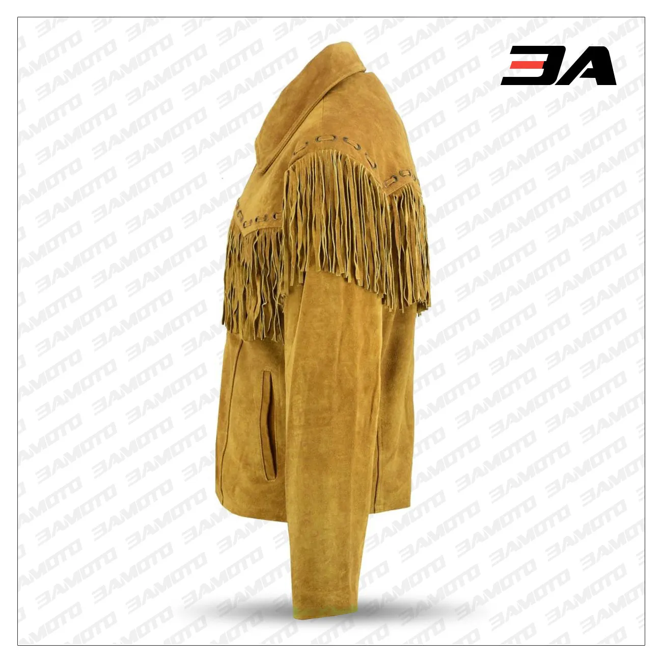 Mens New Native American Western Brown Suede Leather Jacket Fringe Tassels