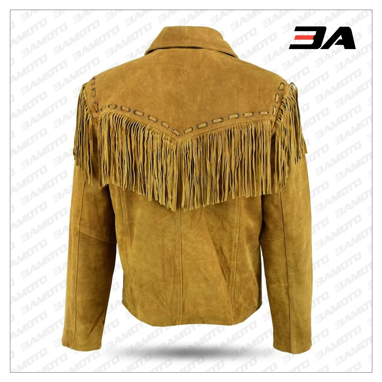Mens New Native American Western Brown Suede Leather Jacket Fringe Tassels