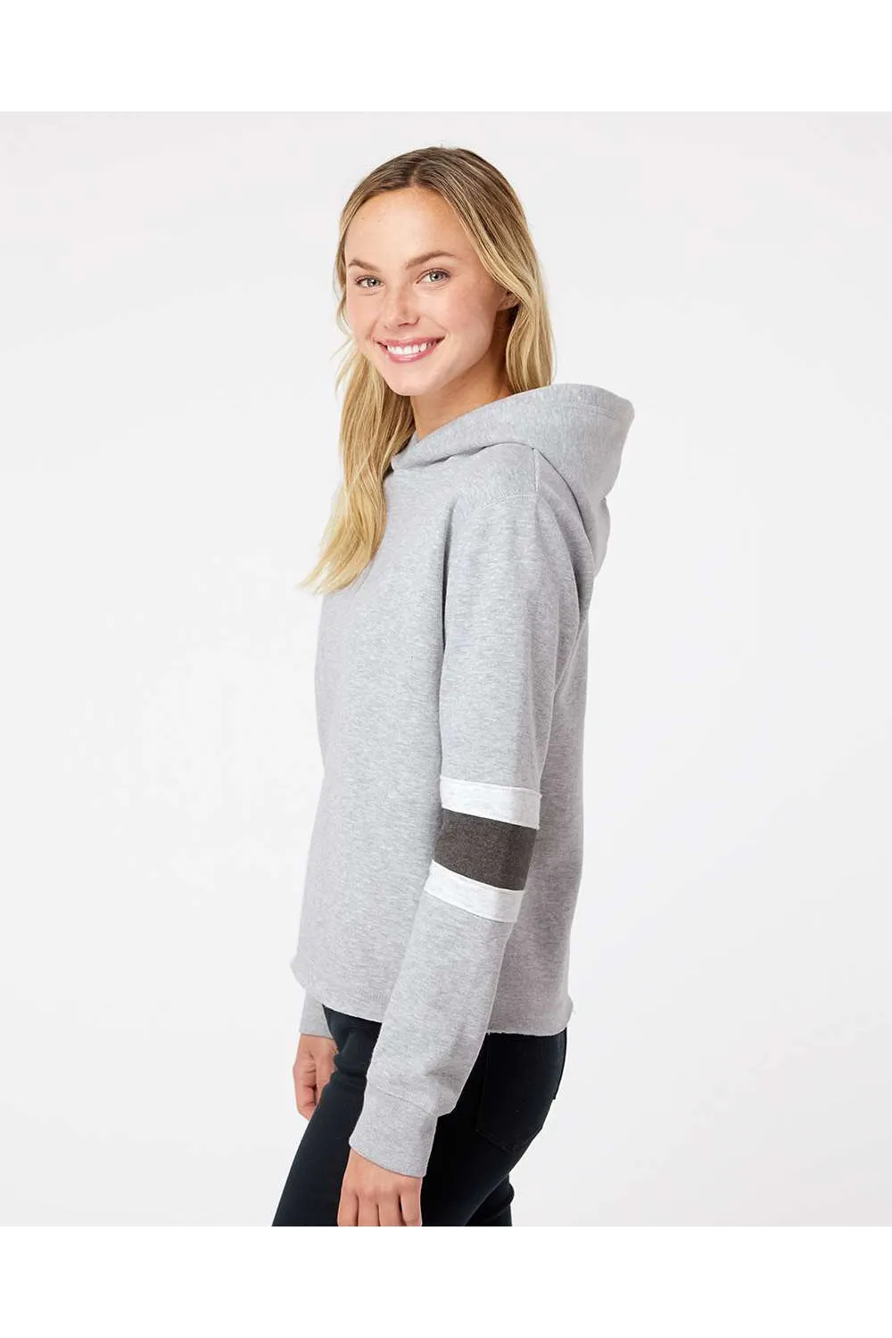 MV Sport Womens Sueded Fleece Thermal Lined Hooded Sweatshirt Hoodie - Heather Grey/Ash Grey/Charcoal Grey - Closeout