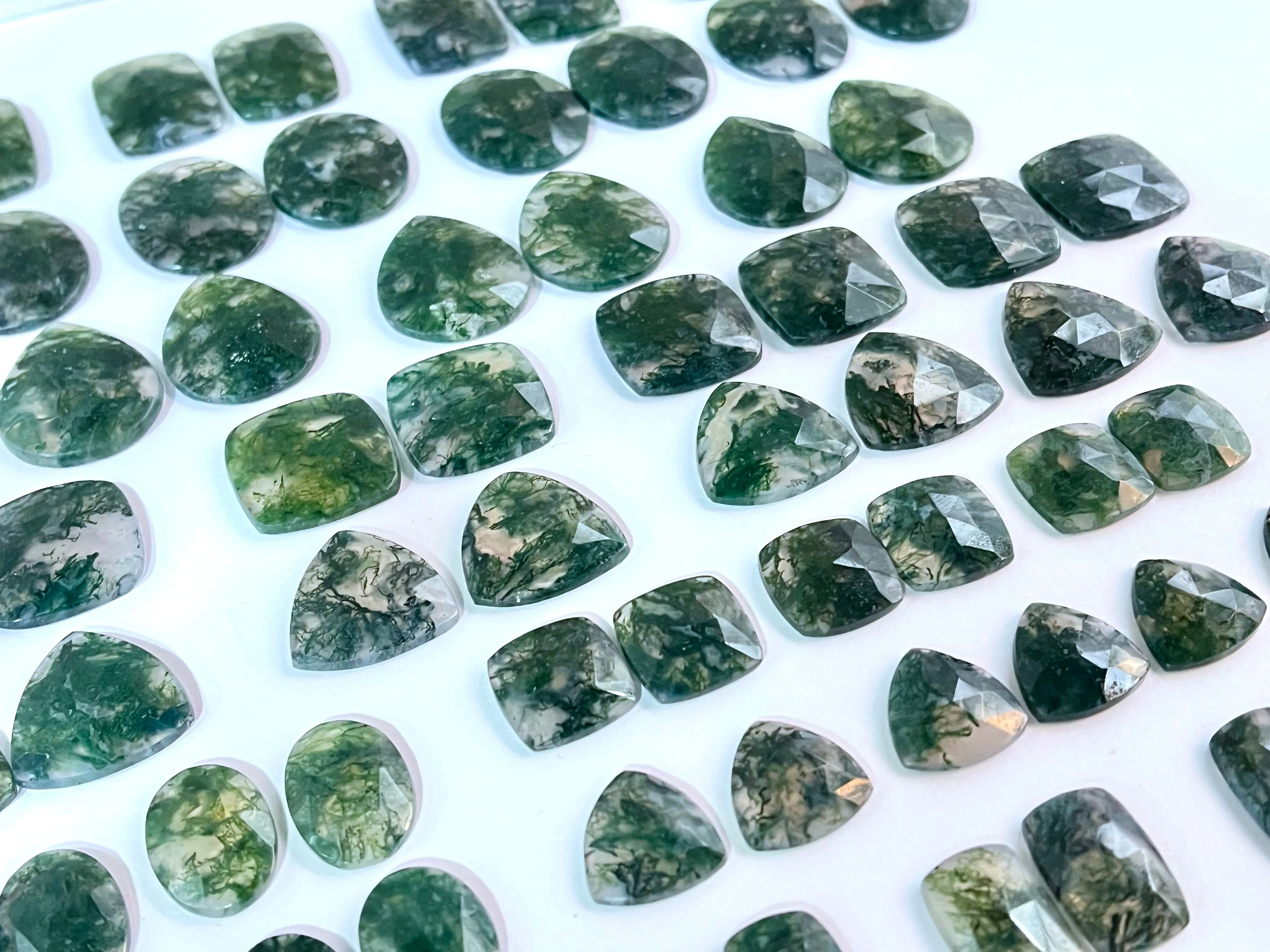 Natural Moss Agate Faceted Flatback Pair