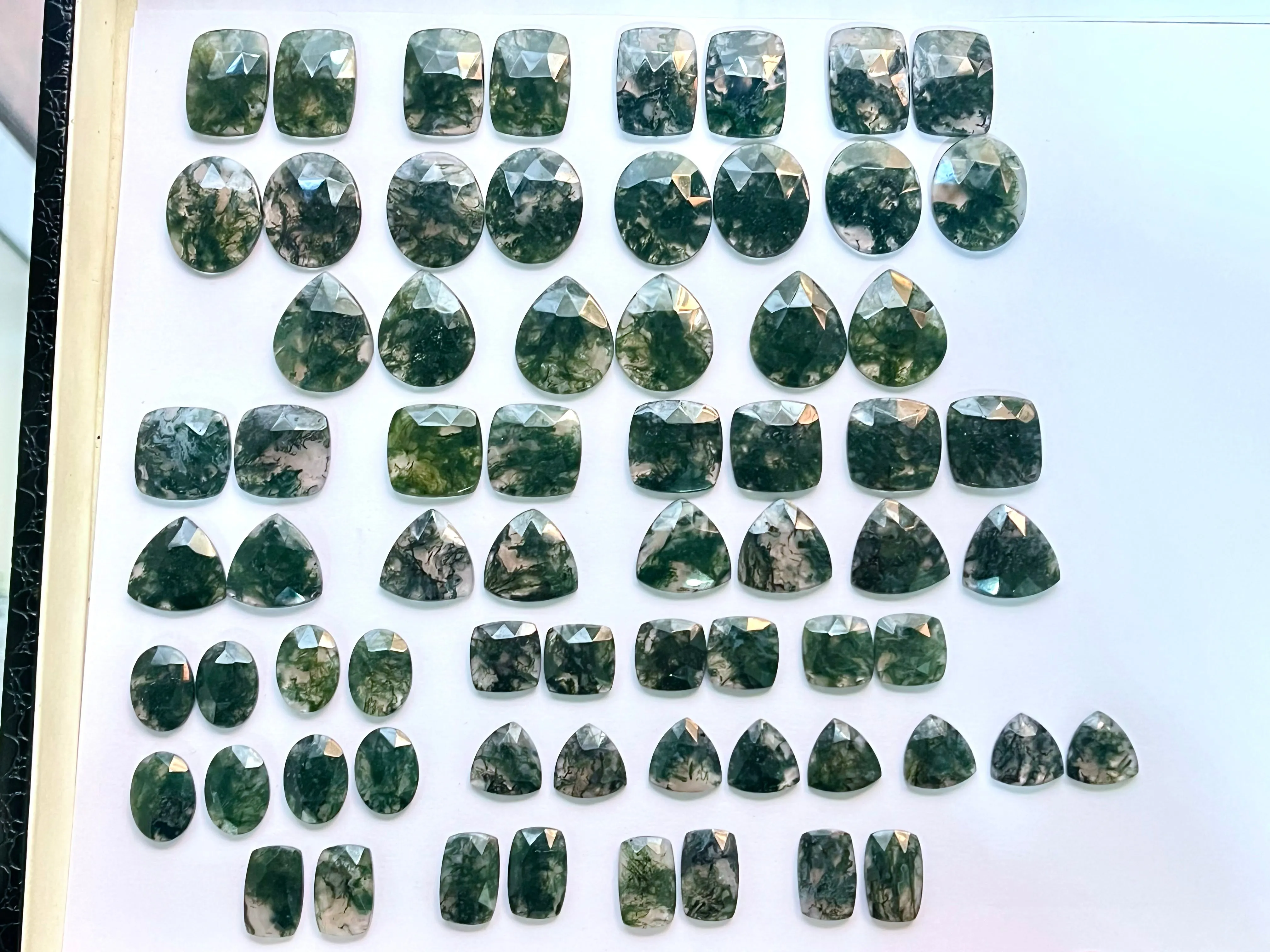 Natural Moss Agate Faceted Flatback Pair