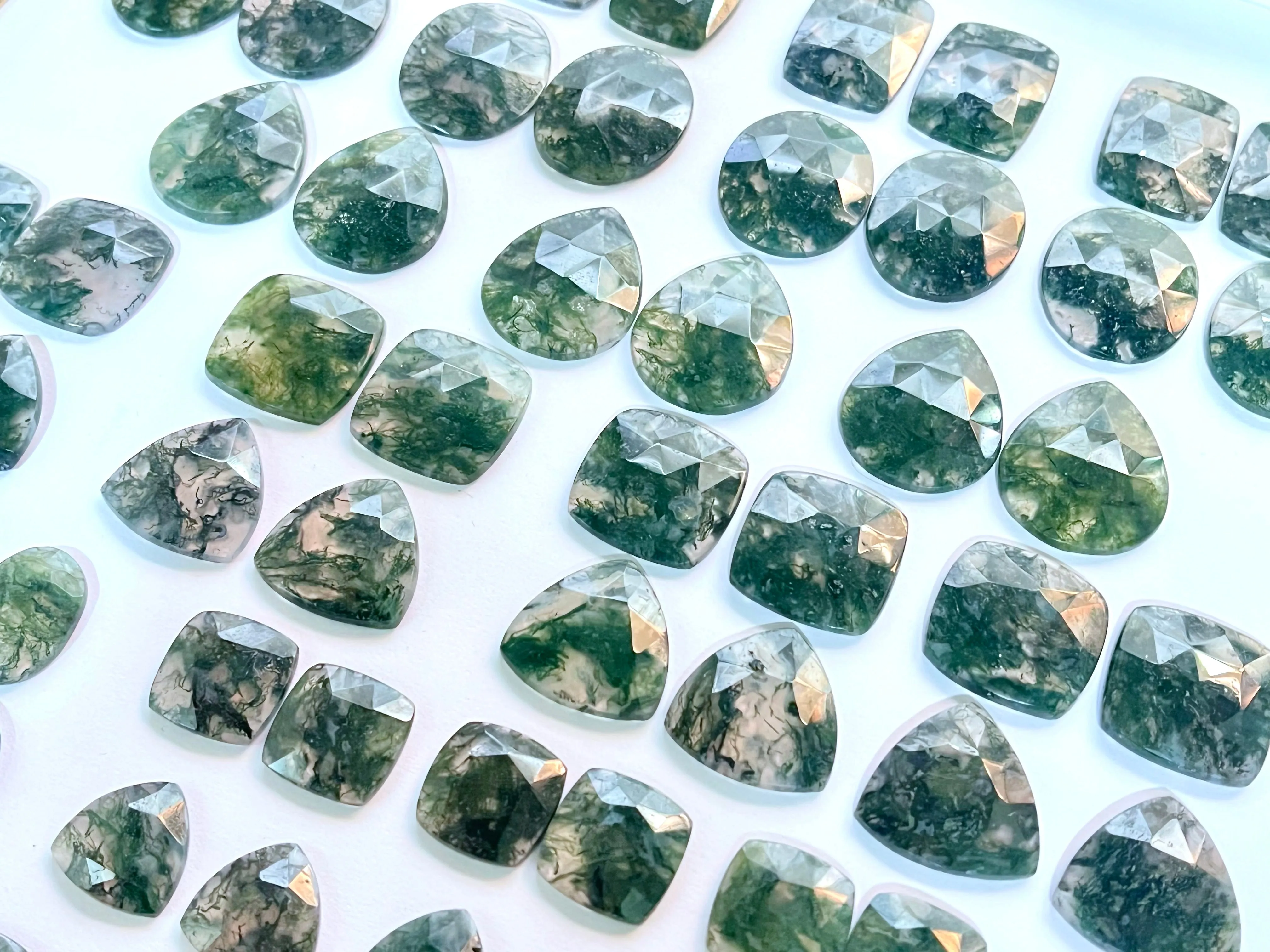 Natural Moss Agate Faceted Flatback Pair