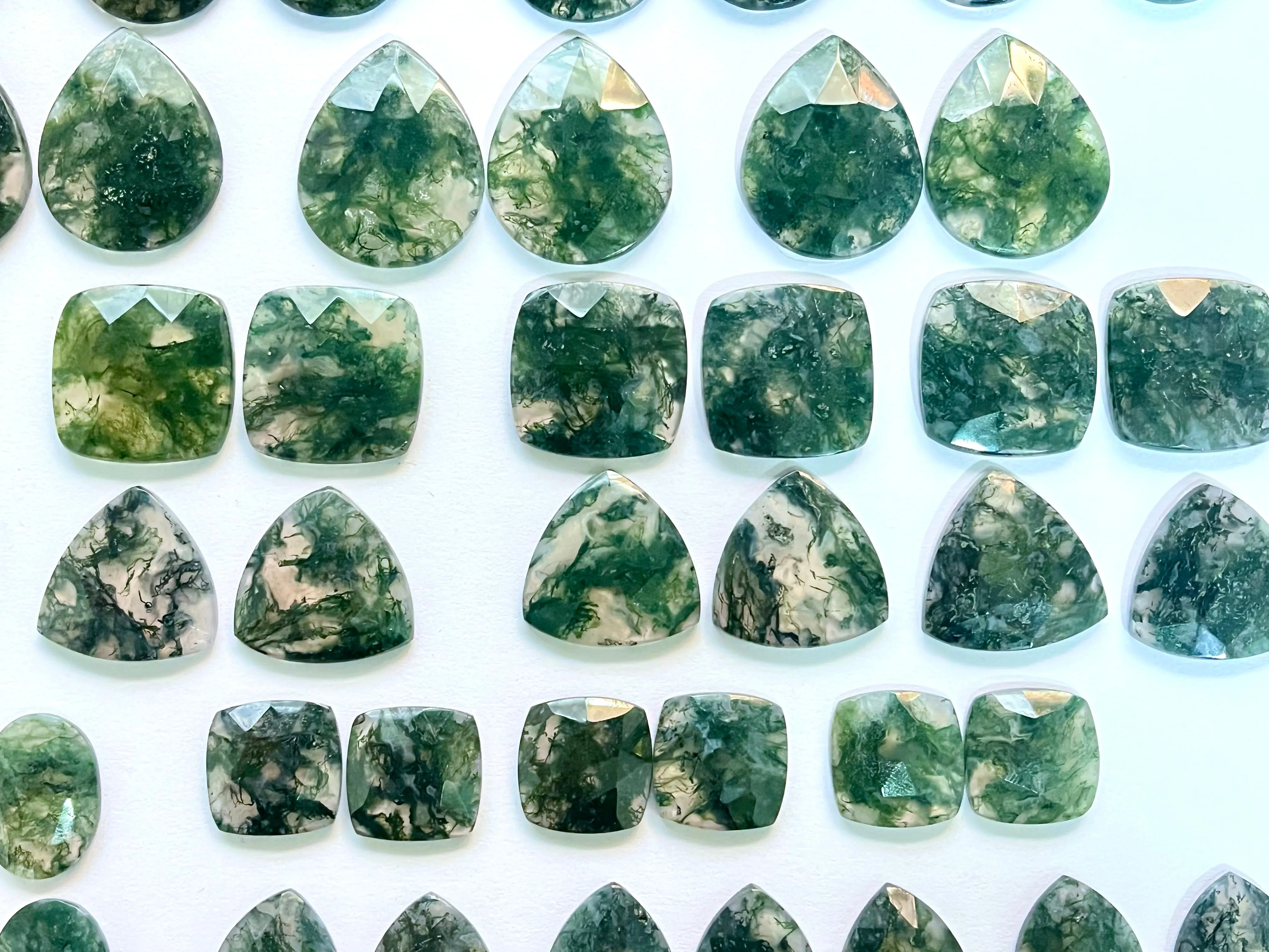 Natural Moss Agate Faceted Flatback Pair