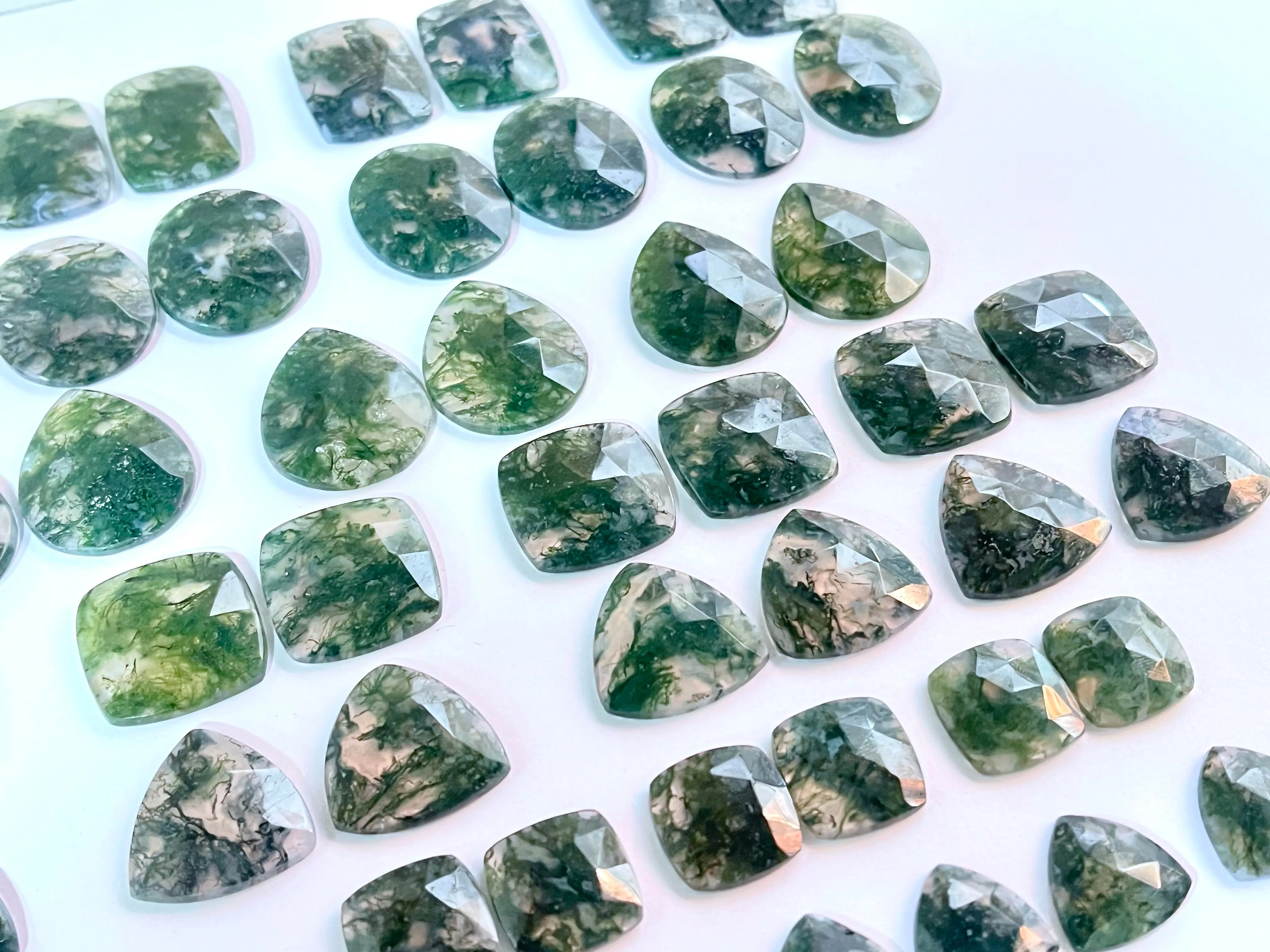 Natural Moss Agate Faceted Flatback Pair