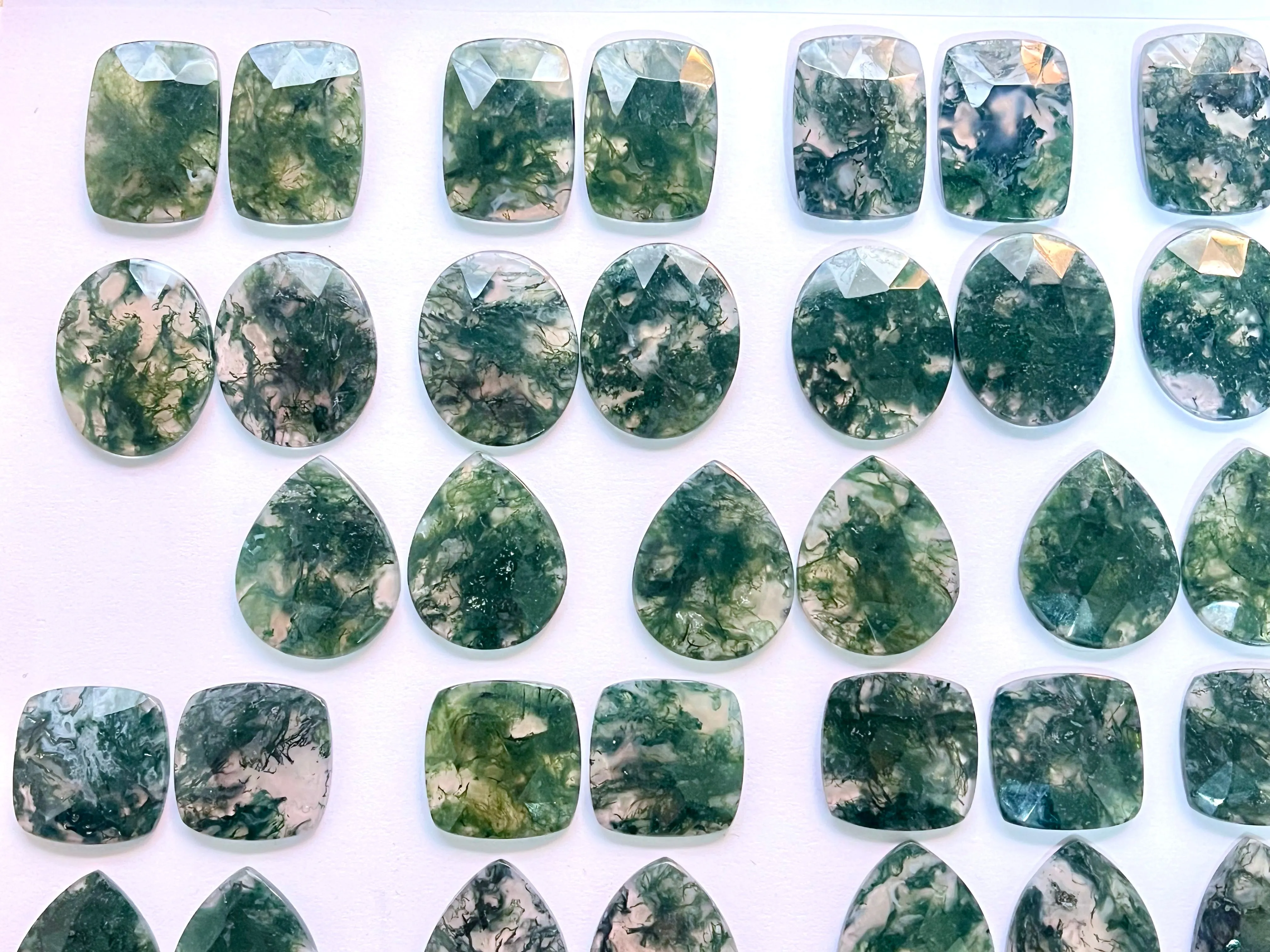 Natural Moss Agate Faceted Flatback Pair