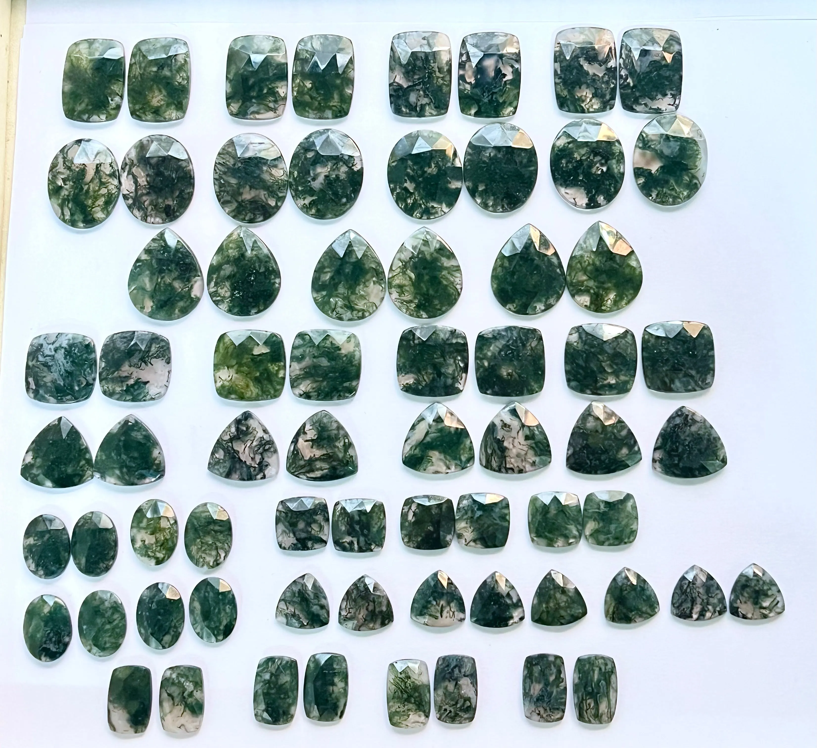 Natural Moss Agate Faceted Flatback Pair
