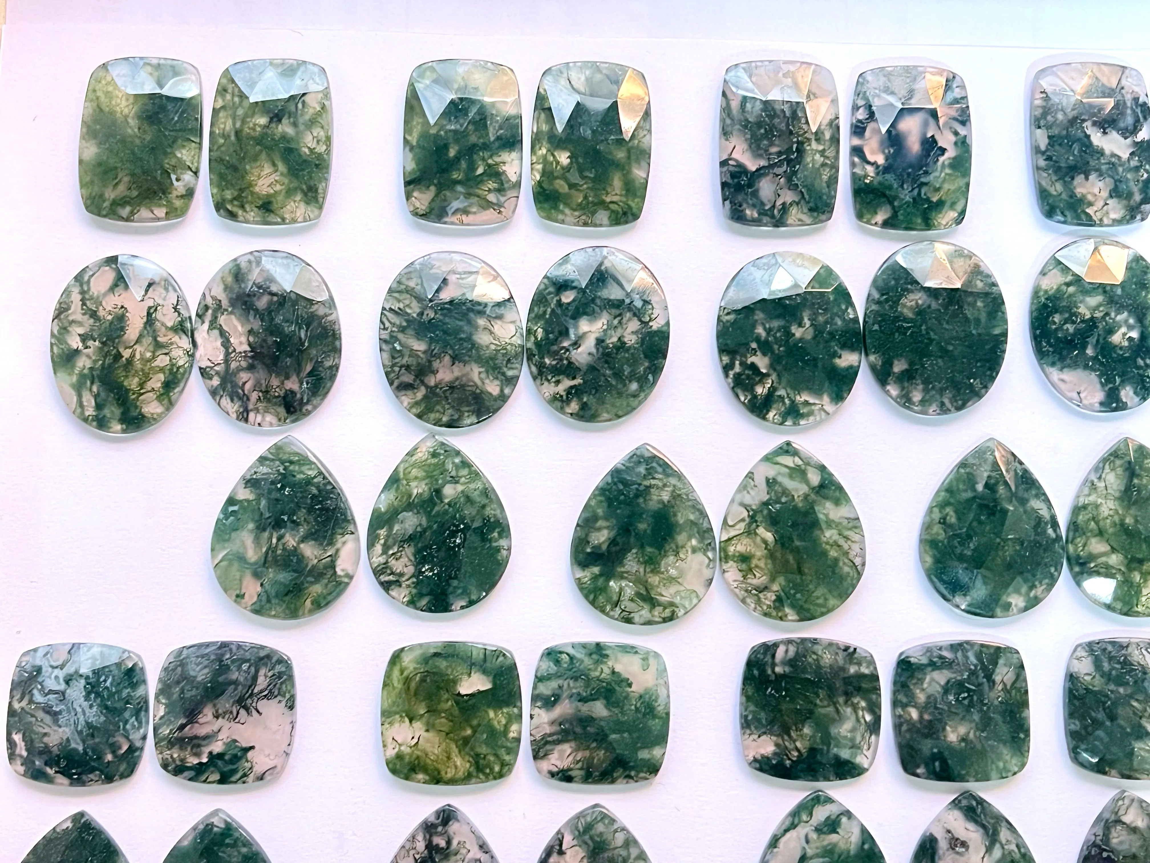 Natural Moss Agate Faceted Flatback Pair