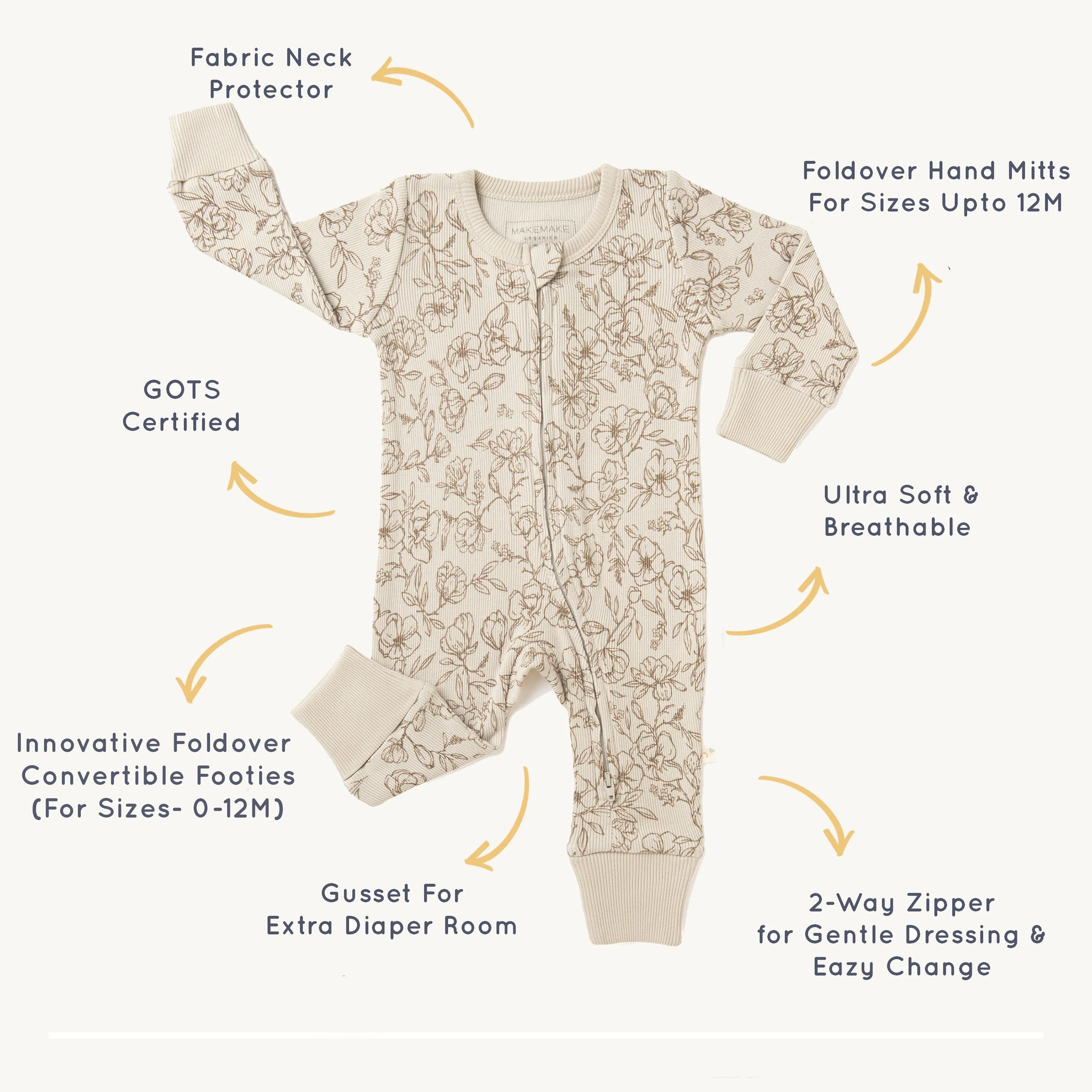 Organic Baby 2-Way Zip Romper - Vintage Bloom