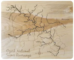 Ozark National Scenic Riverways, Missouri - laser cut wood map