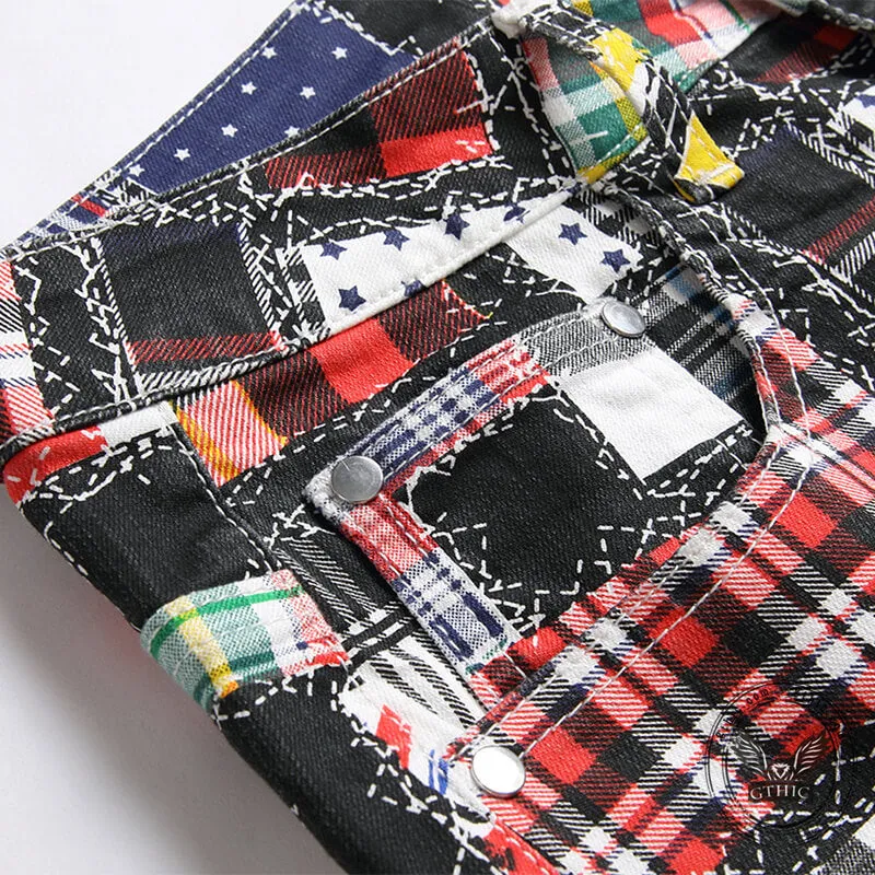 Patchwork Pattern Printed Cotton Casual Pants