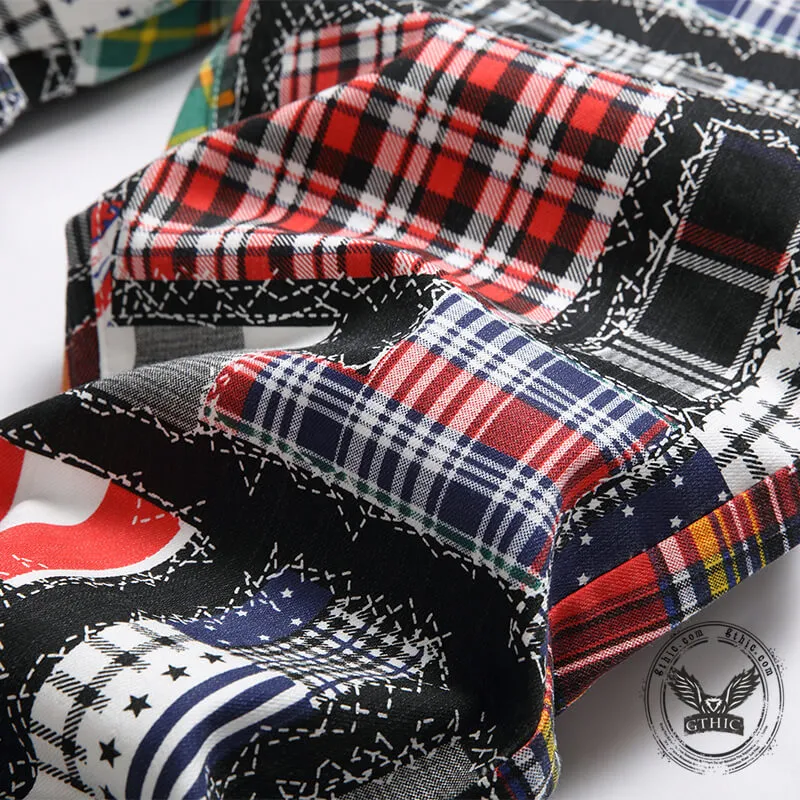 Patchwork Pattern Printed Cotton Casual Pants