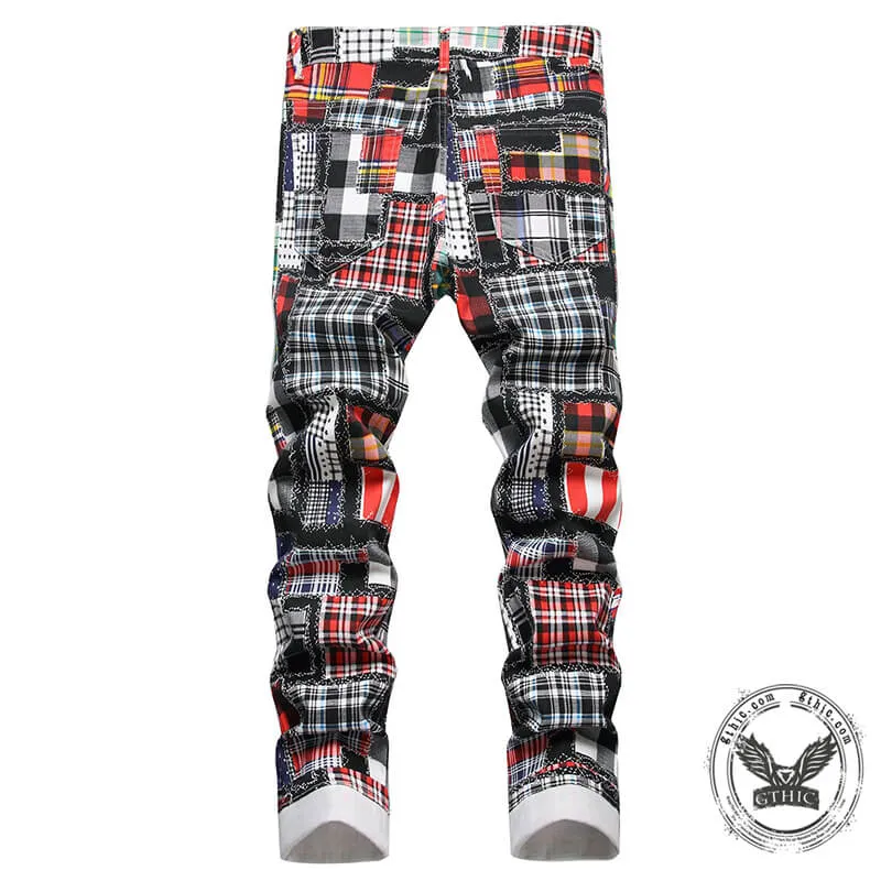 Patchwork Pattern Printed Cotton Casual Pants