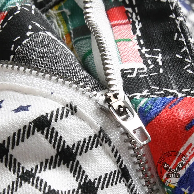 Patchwork Pattern Printed Cotton Casual Pants