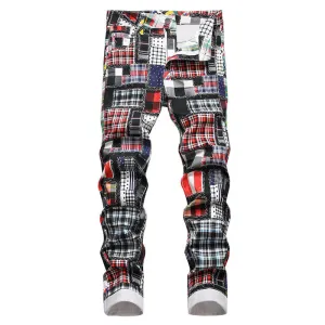 Patchwork Pattern Printed Cotton Casual Pants