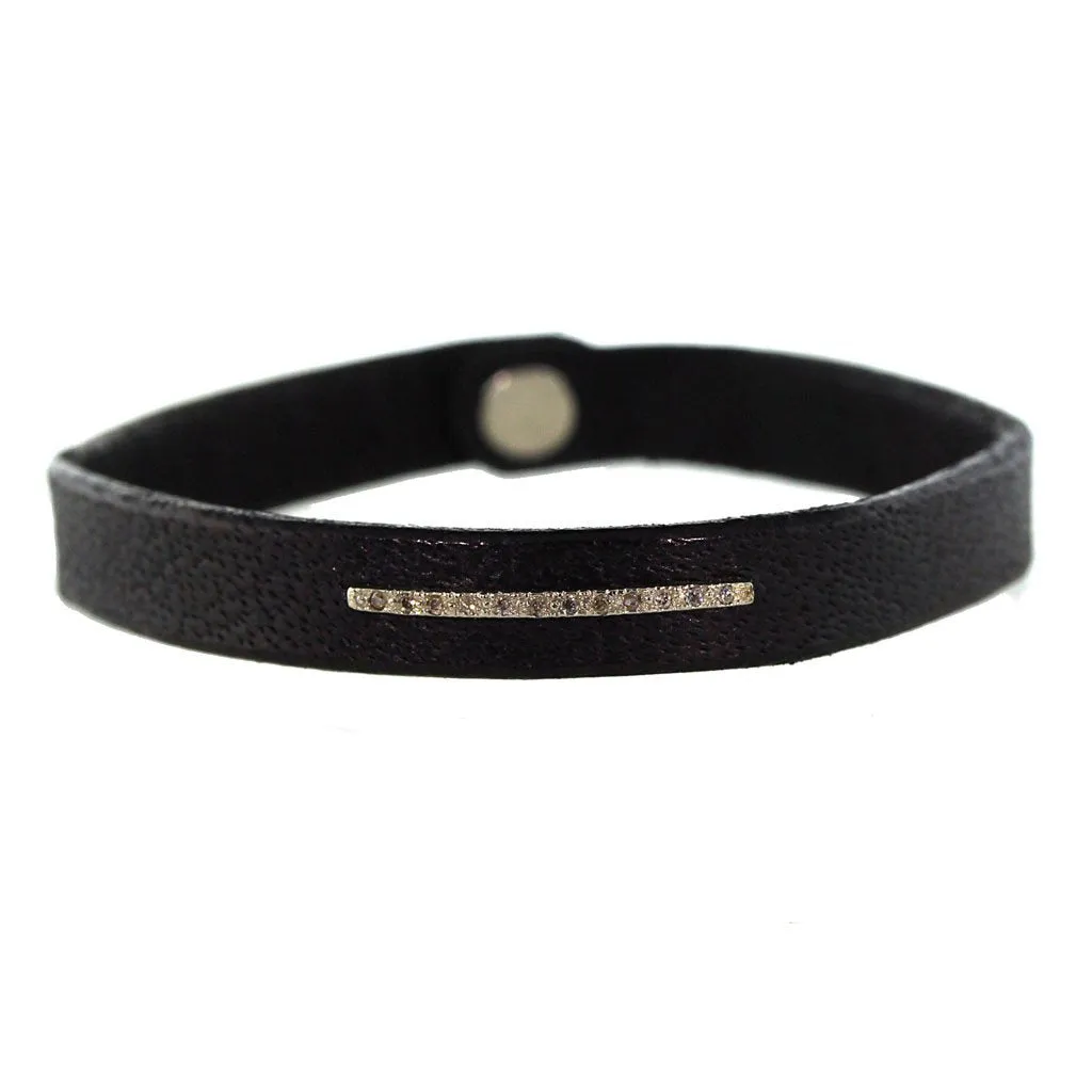 Pave Diamond Bar On Buffalo Leather