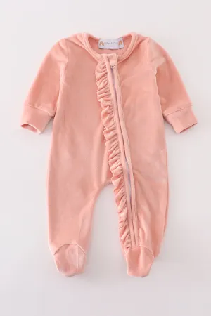 Pink velvet girl romper