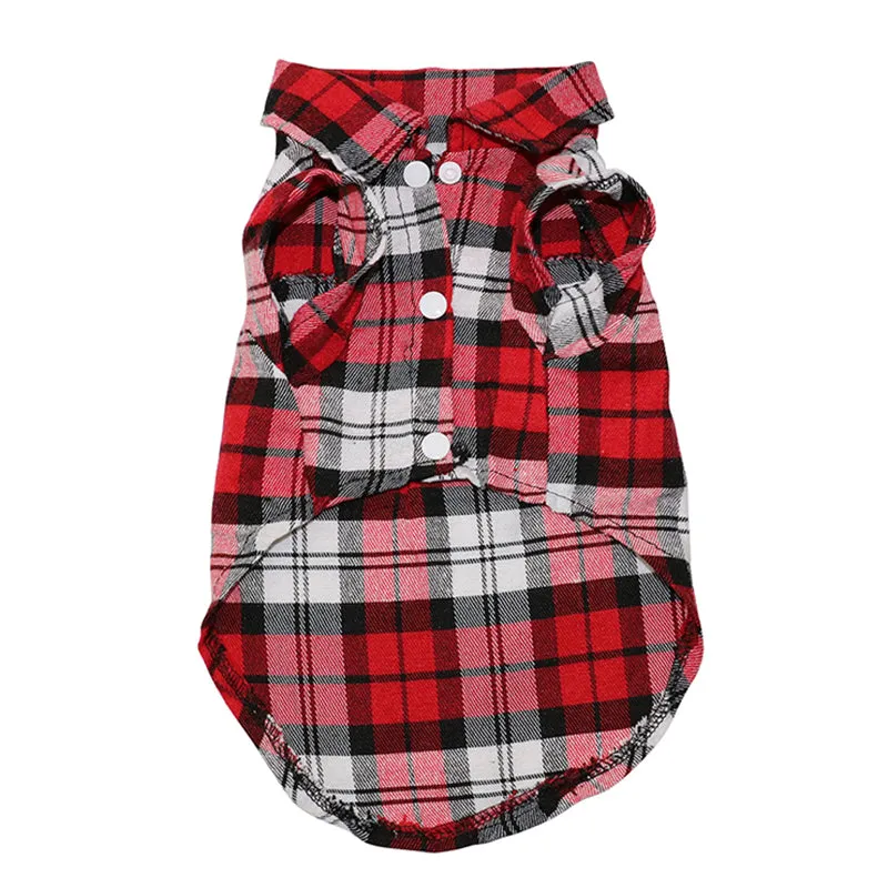 Plaid Collar Button Checkered Summer Outfit Puppy Shirt