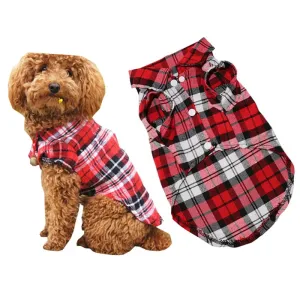 Plaid Collar Button Checkered Summer Outfit Puppy Shirt