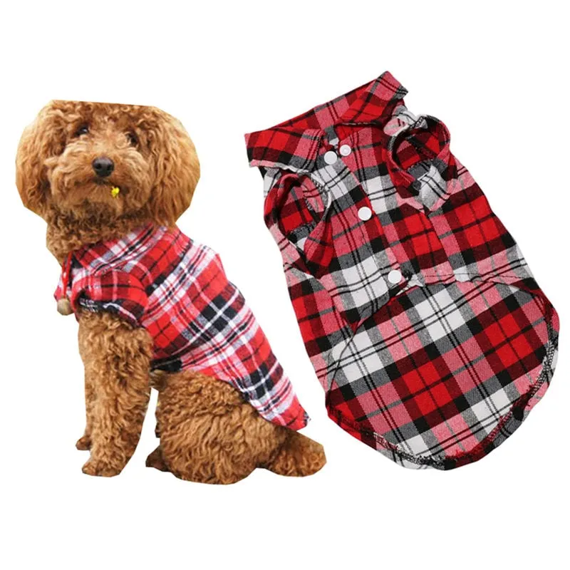 Plaid Collar Button Checkered Summer Outfit Puppy Shirt