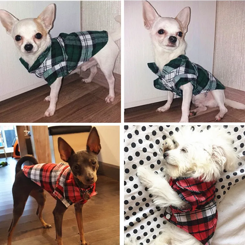 Plaid Collar Button Checkered Summer Outfit Puppy Shirt