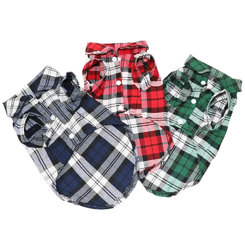 Plaid Collar Button Checkered Summer Outfit Puppy Shirt