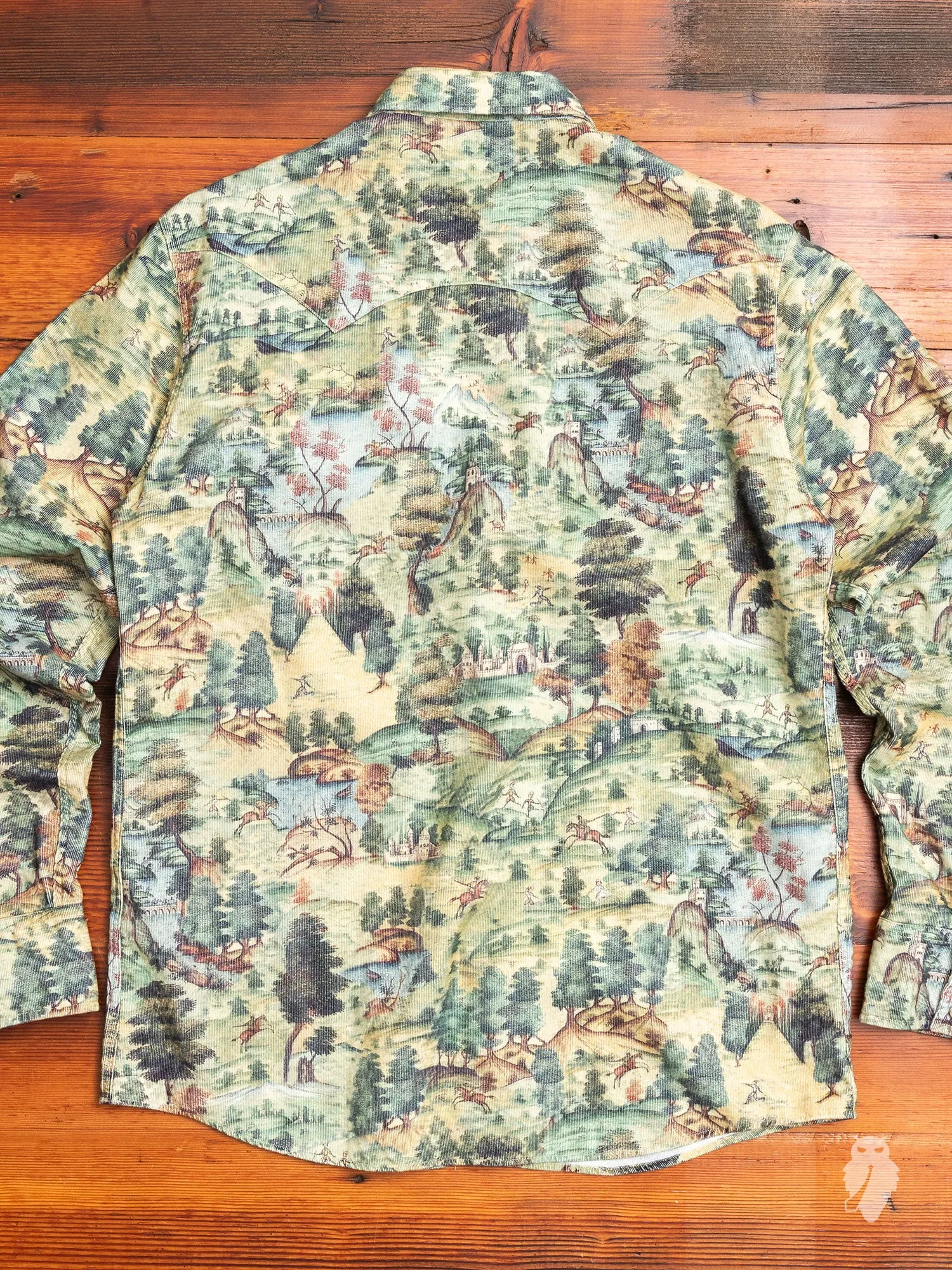 "Mughal Stories" Corduroy Western Shirt in Green